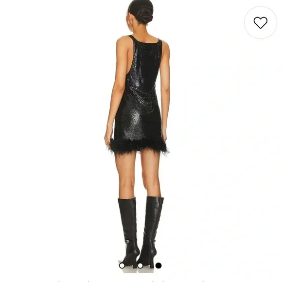 h:ours Chainmail Feather Mini Dress in Blackh:ours